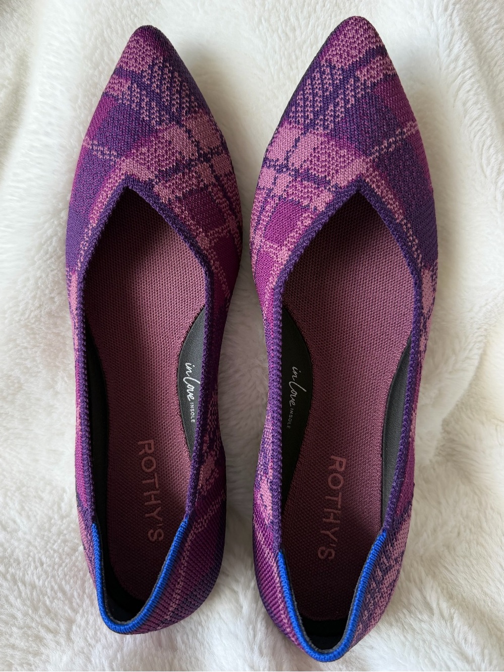 Rothy's The Point II Flats Purple Plaid Pointed Toe Knit Ballet Flat EUC Size 9 - Picture 2 of 11